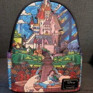 Disney Belle Stained Glass Castle Beauty & The Beast Loungefly Backpack NWT